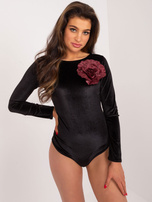 Hurt Czarne welurowe body z długim rękawem 