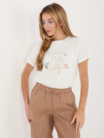 Ecru bawełniany t-shirt z haftem