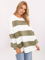 Ecru-khaki long oversized blouse.