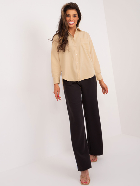 Hurt Beżowa klasyczna koszula damska z rozcięciami