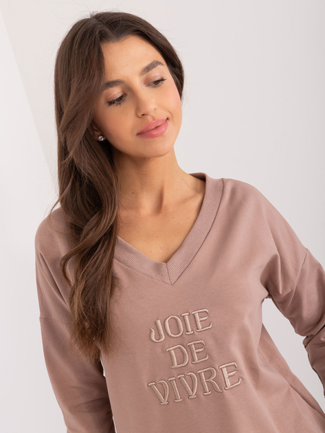 Hurt Ciemnobeżowa damska bluzka z dekoltem V