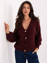 Bordowy rozpinany sweter z dekoltem V RUE PARIS