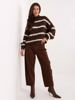 Brązowo-ecru damski sweter oversize w paski