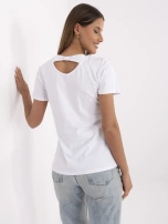 Biało-beżowy damski t-shirt z nadrukiem