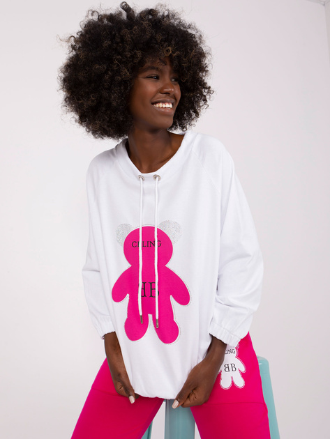 Hurt Ecru-fuksjowy damski komplet dresowy z misiem