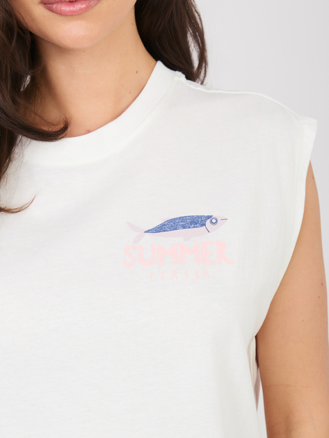 Biały damski t-shirt bez rękawów SUBLEVEL