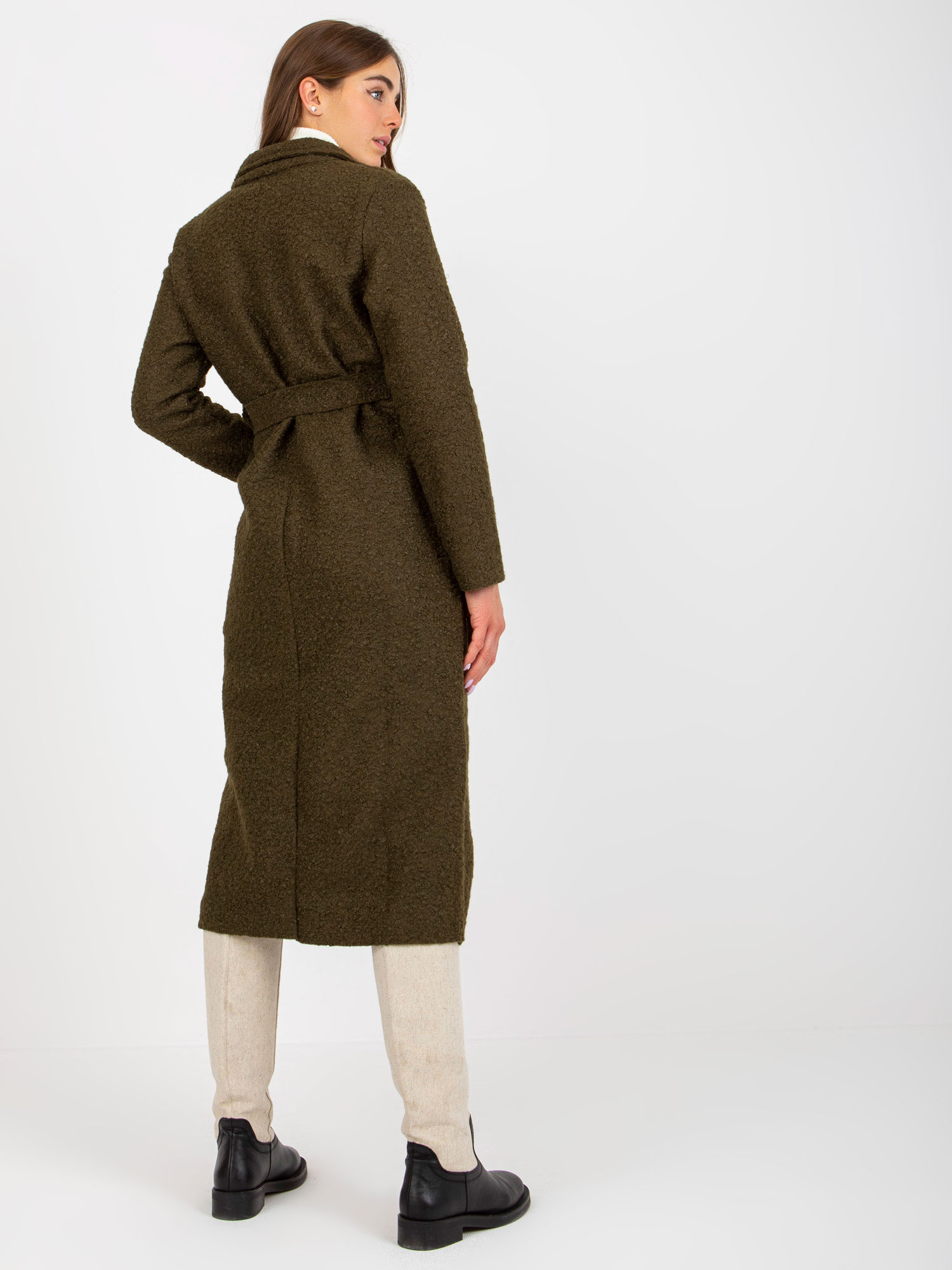Khaki pluszowy maxi płaszcz z wiązaniem Merve OCH BELLA