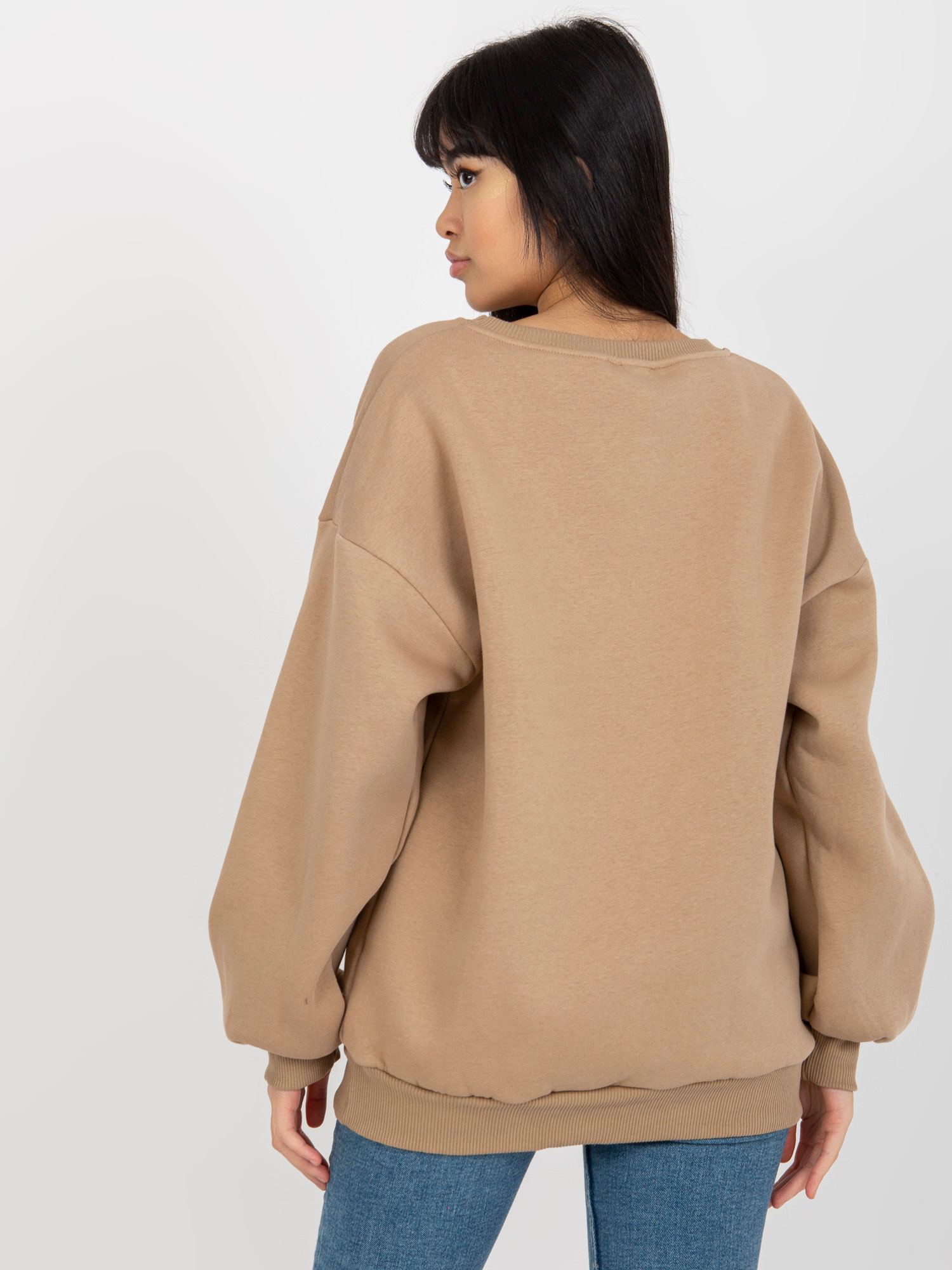Ciemnobeżowa dresowa bluza oversize bez kaptura