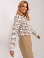 Hurtownia Beżowa krótka koszula w kratę z guzikami