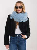 Jasnoniebiesko-ecru damski szal z frędzlami