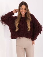 Bordowy sweter oversize w stylu boho RUE PARIS