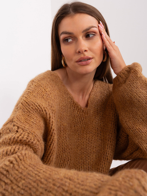 Hurt Camelowy sweter oversize z dzianiny RUE PARIS