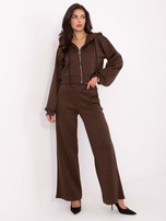 Brązowy damski komplet z dzianiny typu pique