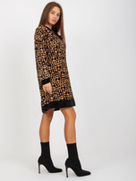 Hurt Camelowo-czarna luźna sukienka welurowa z printami