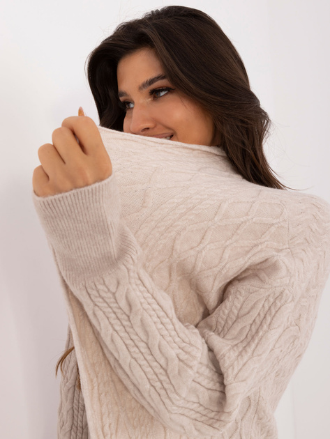 Hurtownia Beżowy damski kardigan z warkoczami