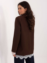 Czekoladowa elegancka marynarka z koronką 