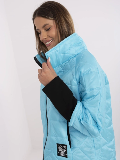 Hurt Turkusowa pikowana kurtka z zapięciem na suwak