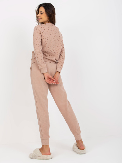 Hurtownia Beżowa ciepła piżama ze spodniami i bluzą