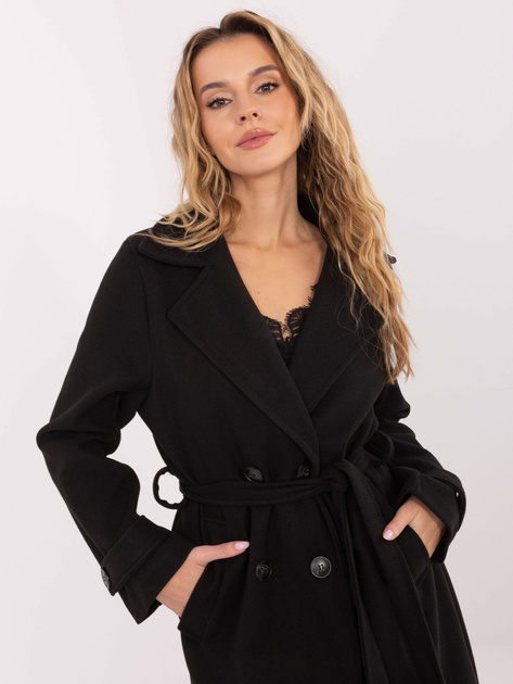 Czarny dwurzędowy płaszcz z kieszeniami