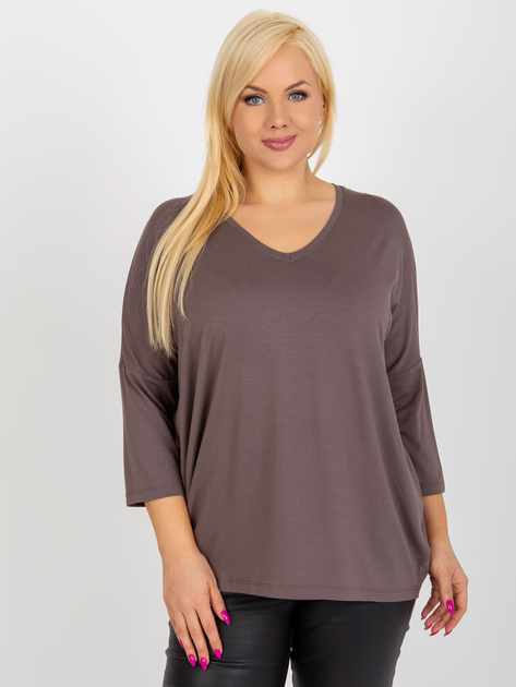 Hurt Brązowa bluzka plus size basic z rękawem 3/4