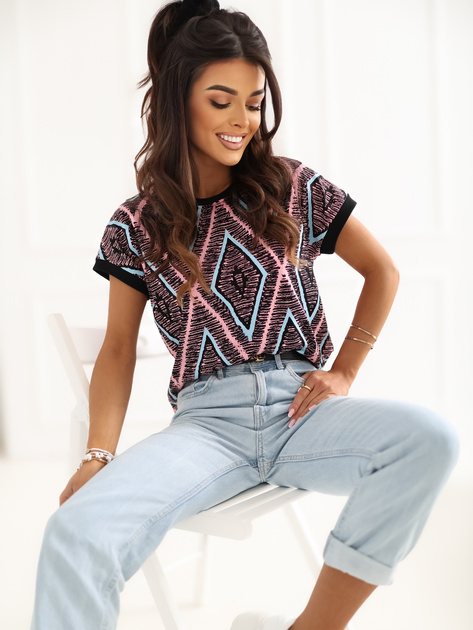 Czarna damska bluzka w geometryczny wzór