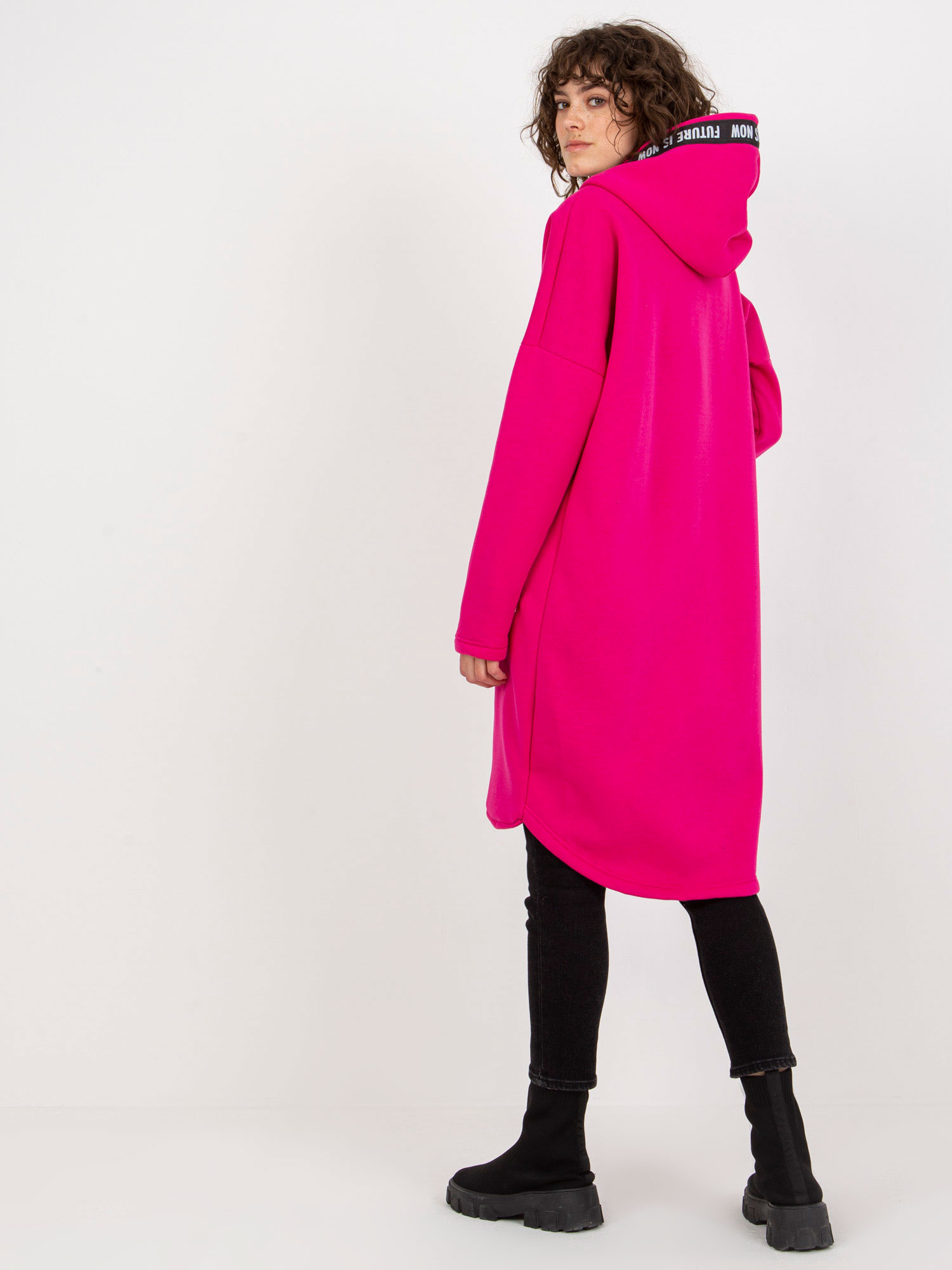 Wholesale Fuchsia long zip-up oversized sweatshirt.