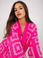 Großhandel Fluo rosa gemusterter Cardigan ohne Verschluss RUE PARIS.