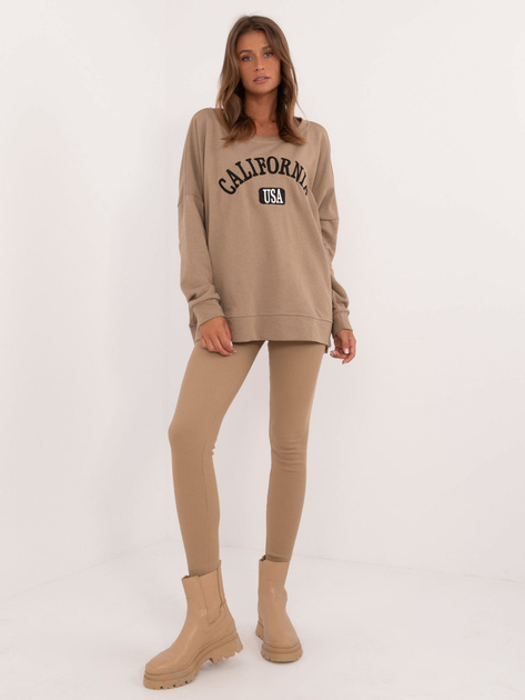 Hurt Ciemnobeżowy komplet dresowy z bluzą bez kaptura