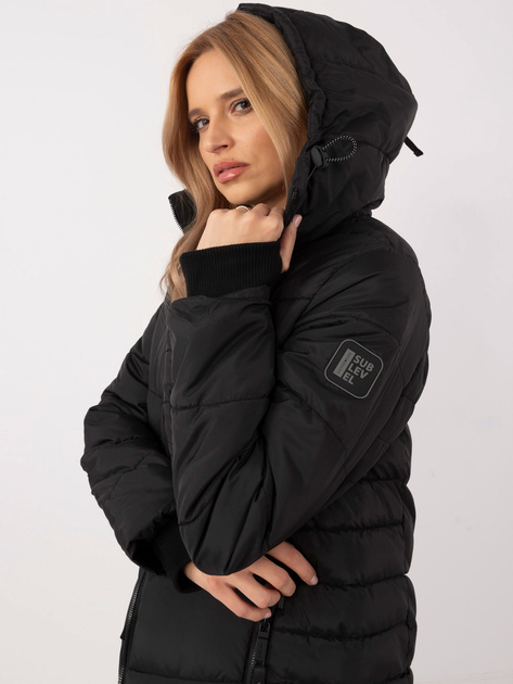 Hurt Czarna długa kurtka zimowa z kapturem SUBLEVEL