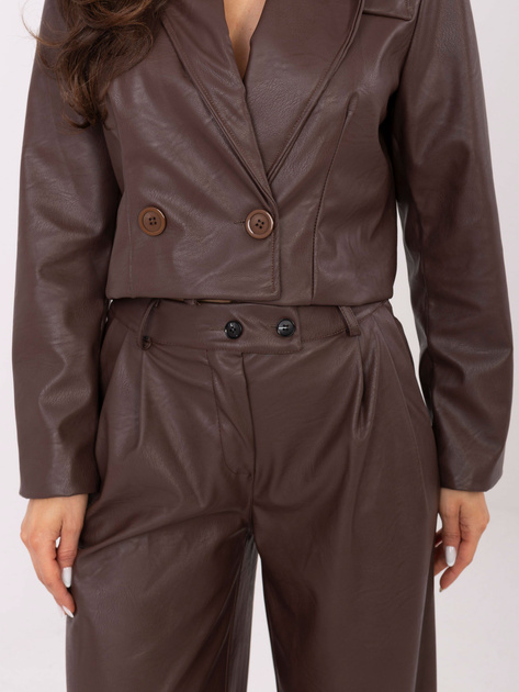 Brązowe ocieplane spodnie z ekoskóry RUE PARIS