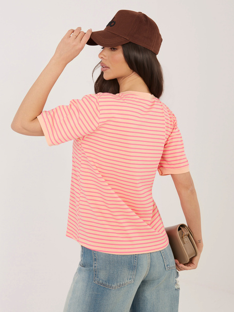 Fluo pomarańczowy bawełniany t-shirt w paski RUE PARIS