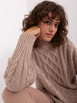 Hurt Ciemnobeżowy sweter z warkoczami o luźnym kroju