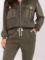 Khaki casual set with pockets.
