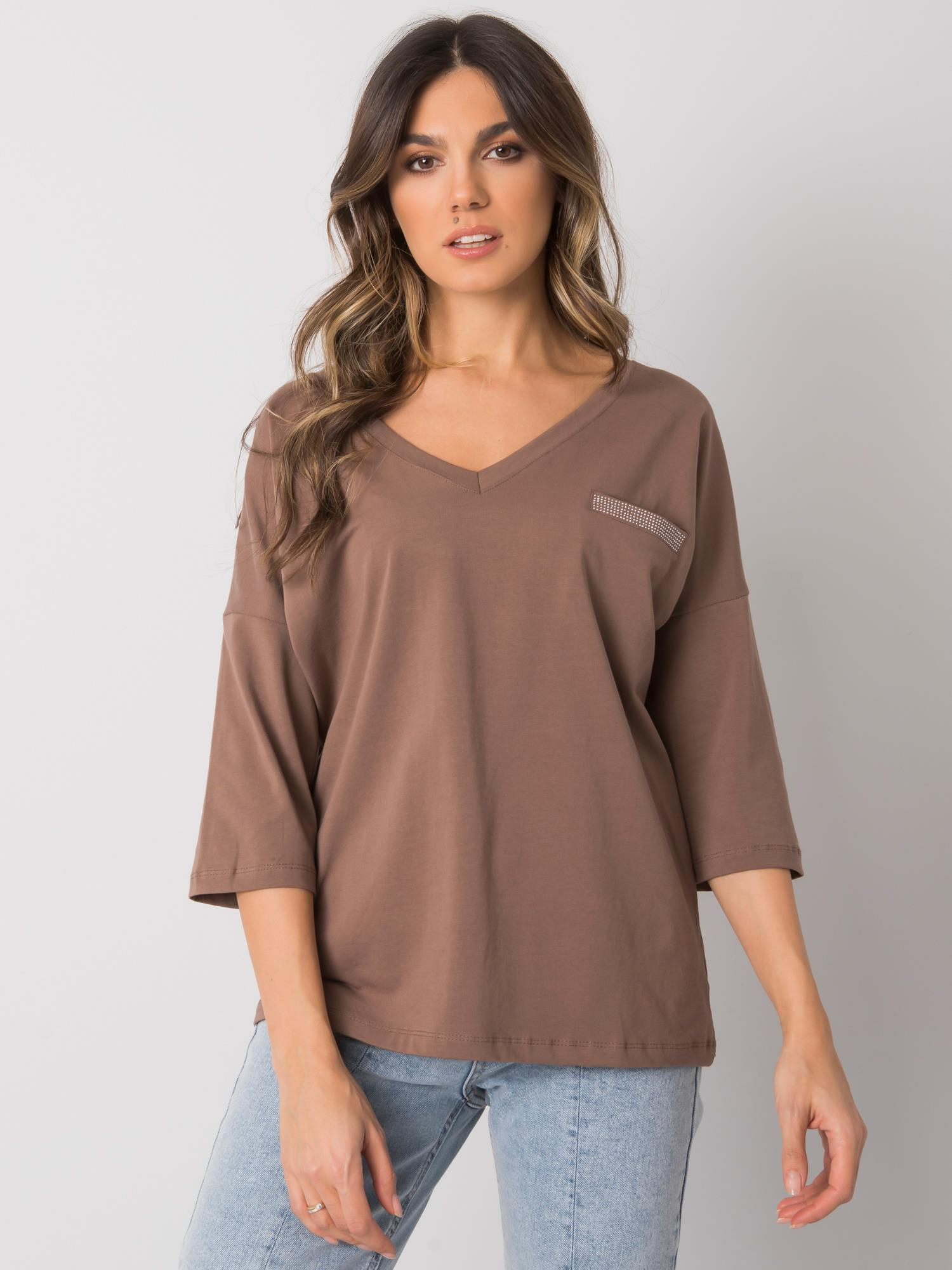 Brown cotton casual blouse Sofia RUE PARIS 