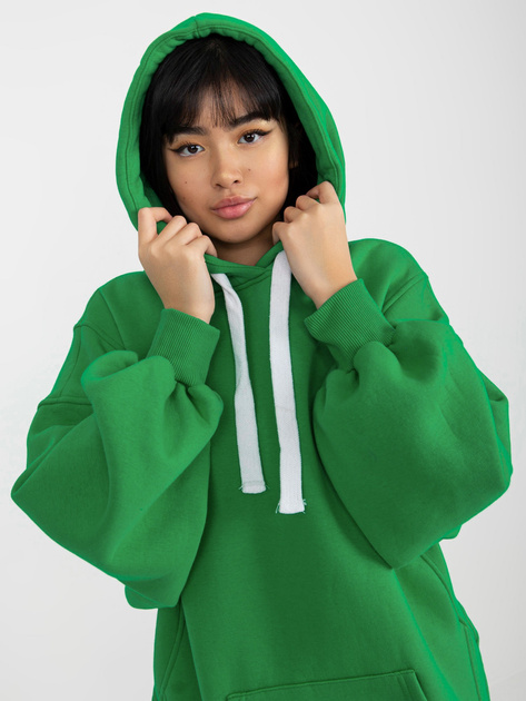 Hurtownia Zielona dresowa długa bluza basic z kapturem