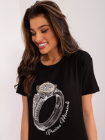 Hurt Czarny bawełniany t-shirt z aplikacjami  