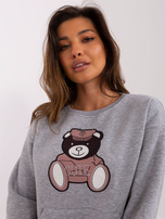 Hurtownia Szara dresowa bluza kangurka z aplikacją