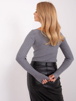 Hurtownia Szary sweter klasyczny z długim rękawem