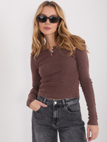 Brązowa damska bluzka basic z okrągłym dekoltem