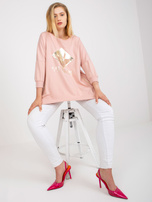 Brudnoróżowa długa bluzka plus size z kieszeniami 