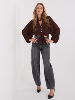 Brązowa krótka koszula z bufiastym rękawem