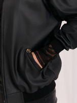 Black leather jacket with velvet lining.