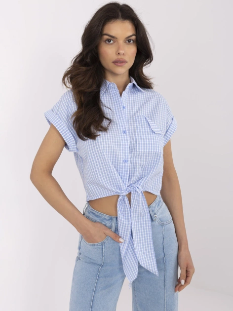 Niebiesko-biała rozpinana koszula z krótkim rękawem