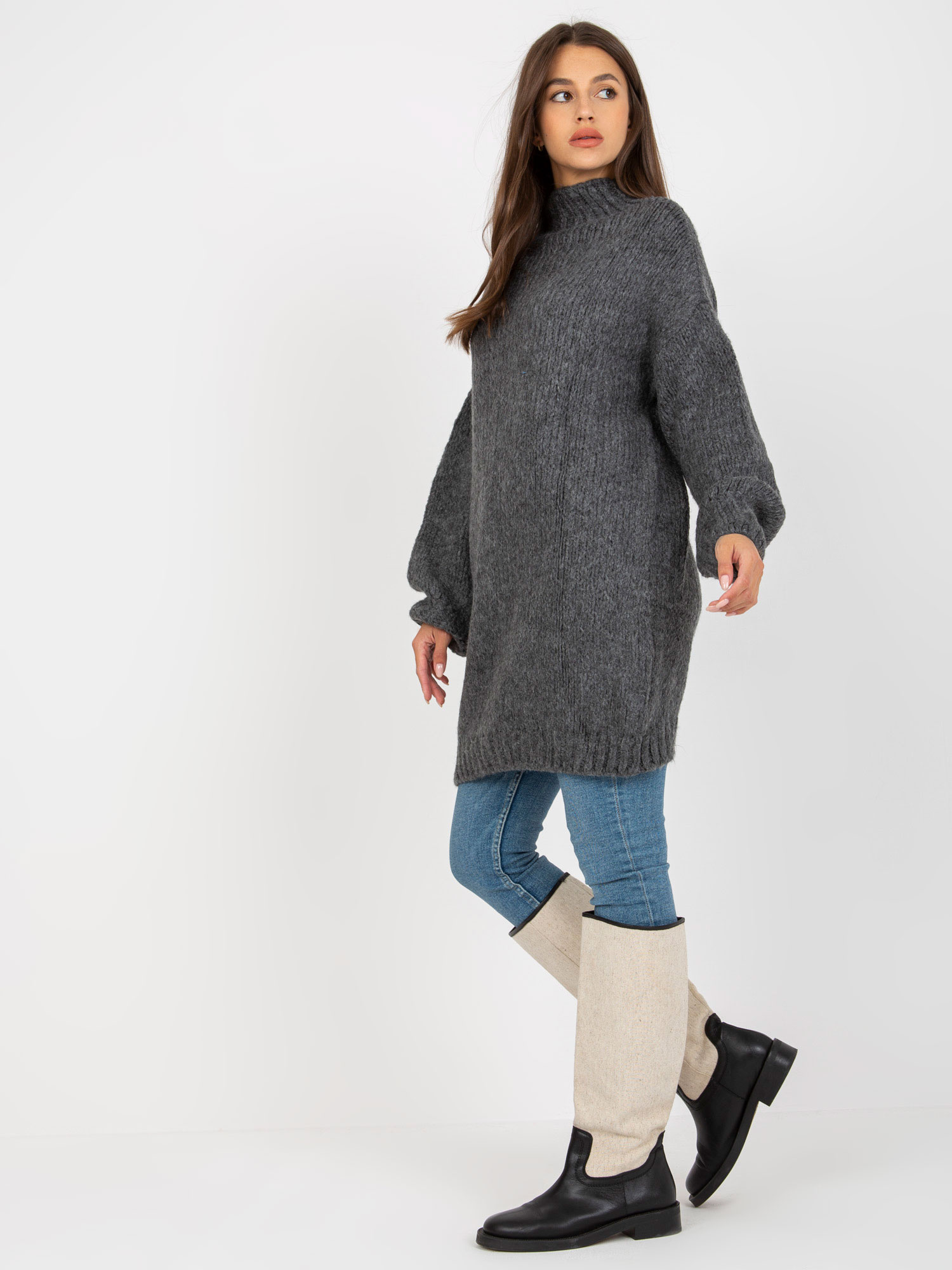 Hurt Ciemnoszara luźna sukienka dzianinowa oversize RUE PARIS 