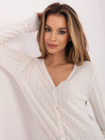 Biały rozpinany sweter w ażurowy wzór SUBLEVEL 