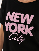 Czarna damska bluzka z napisem New York RUE PARIS 