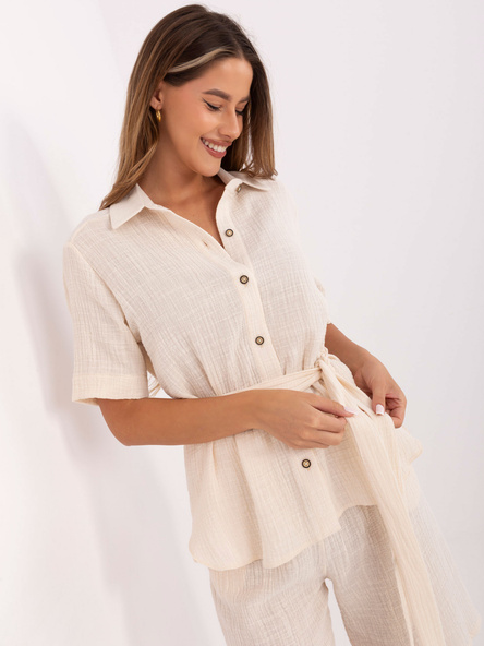 Jasnobeżowy muślinowy komplet na lato