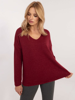 Hurt Bordowy sweter oversize z błyszczącą nitką