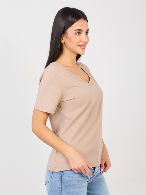 Ciemnobeżowy klasyczny t-shirt basic RUE PARIS