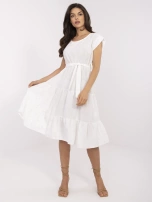 Ecru summer dress with short sleeves.